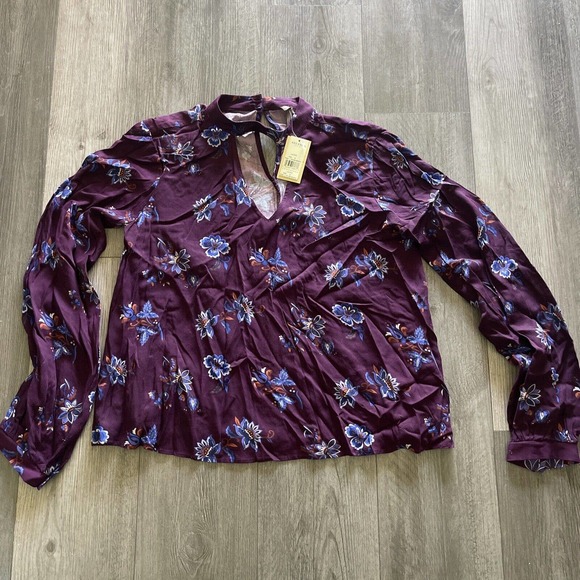 Stetson Womens Purple Floral Long Sleeve Blouse Top Keyhole - Picture 1 of 8